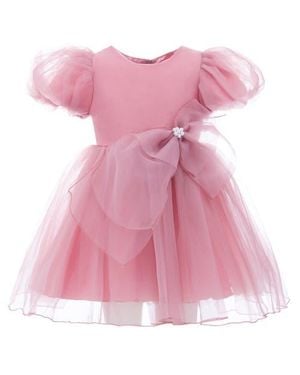 Tulle Bow Organza Dress - Pink