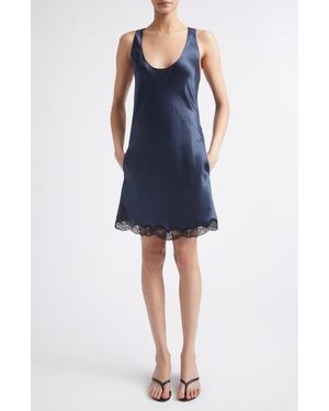 Maria McManus Scoop Lace Trim Satin Bias Cut Dress - Blue