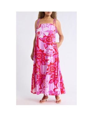 Sugarlips Barba Tropical Print Sleeveless Maxi Dress - Pink