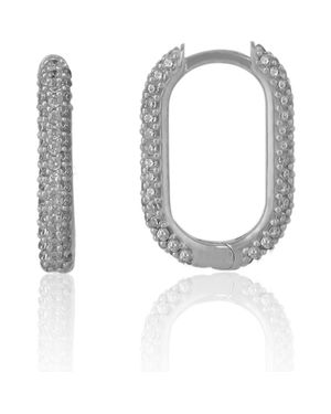Spero London Pave Rectangular Sterling Oval Hoop Earring - White