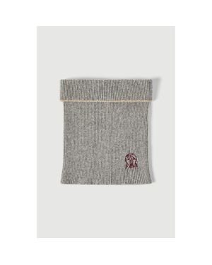 Brunello Cucinelli Cashmere Rib Knit Neck Warmer - Gray