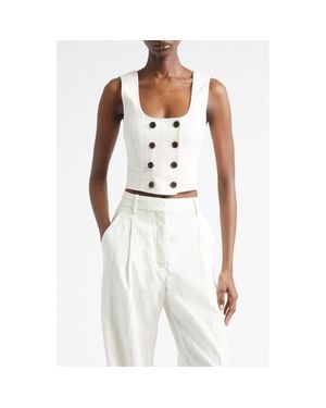 A.L.C. Darcy Pinstripe Linen Blend Crop Vest - White