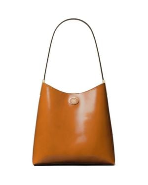Tory Burch Robinson Spazzolato Leather Hobo Bag - Brown