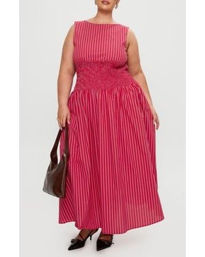 Princess Polly Lilienne Stripe Cotton Blend Poplin Maxi Dress - Red