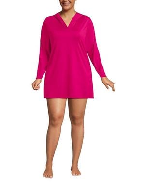 Lands' End Plus Size Sunshade Upf 50 Hooded Mini Swim Swim Cover-Up Dress - Pink