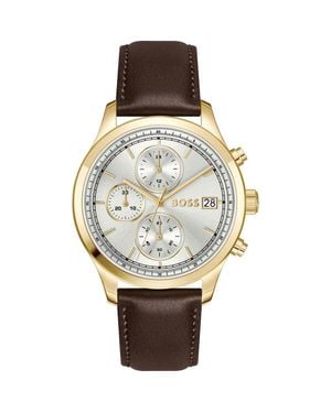 BOSS Stratus Chronograph Leather Strap Watch, 41Mm - Metallic