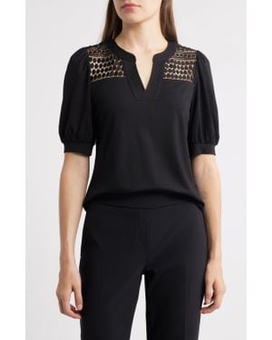 Anne Klein Harmony Lace Inset Top - Black