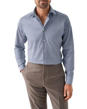 Eton Slim Fit Geometric Print Cotton Dress Shirt - Blue