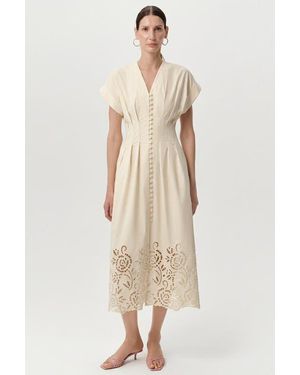 Exquise Emrick V Neck Short Sleeve Midi Dress - Natural