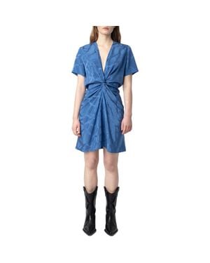 Zadig & Voltaire Rozom Short Sleeve Silk Jacquard Dress - Blue