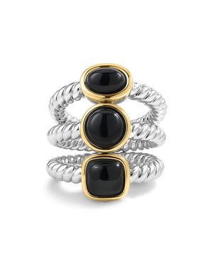 Luv Aj The Midnight Mesa Agate Set Of 3 Rings - Metallic