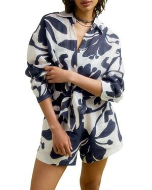 Vitamin A Playa Oversize Linen Cover-Up Shirt - Blue