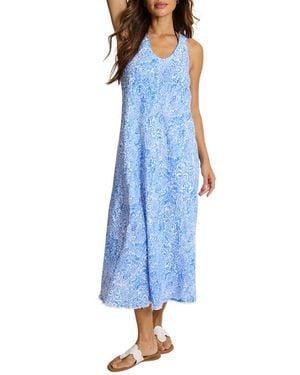 Tommy Bahama Paisley Daze Bias Cut Linen Blend Dress - Blue