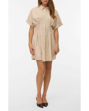 Vero Moda Friba Pleated Mini Shirtdress - Natural