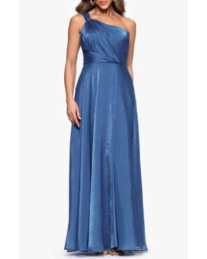Xscape Evenings One-Shoulder Metallic Organza Gown - Blue