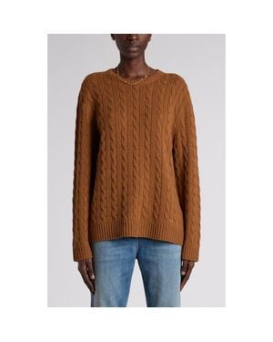 Valentino Garavani Maglia Vlogo Cable Stitch Cashmere Crewneck Sweater - Brown