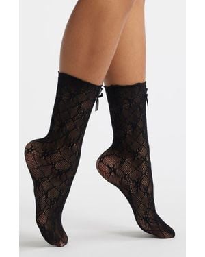 Stems Love Lace Bow Socks - Black