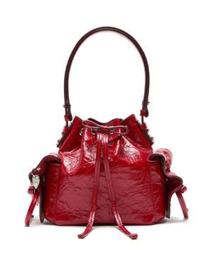 Acne Studios Mini Multipocket Crinkled Shiny Leather Bucket Bag - Red