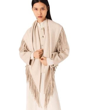 Maje Cropped Wool Coat With Removable Scarf - Natural
