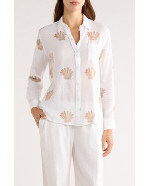 Rails Charli Seashell Print Linen Blend Button-Up Shirt - White