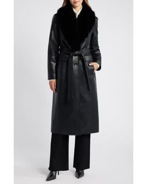 MICHAEL Michael Kors Belted Faux Leather Coat With Faux Fur Collar - Black