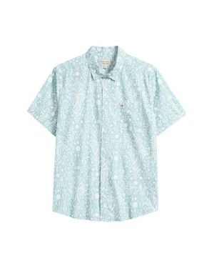 RVCA Jacobs Archive Print Short Sleeve Cotton Blend Button-Up Shirt - Blue