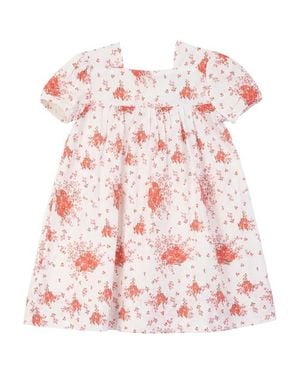 Space Grey Floral Print Woven Square Neckline And Puff Sleeves Dress - Pink