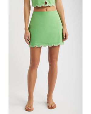DELUC Muro Scalloped Hem Linen Blend Skirt - Green