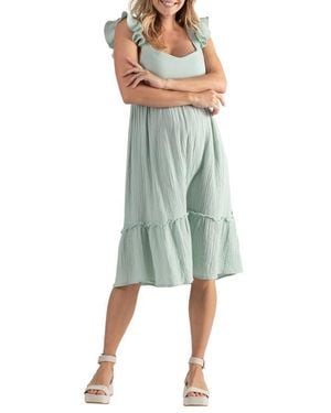 Cache Coeur Melody Organic Cotton Gauze Maternity/Nursing Midi Dress - Green
