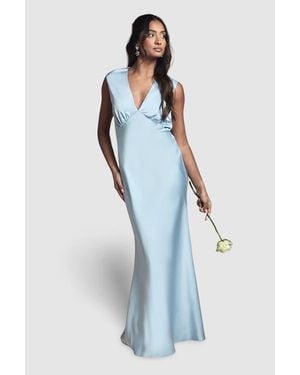 Oasis Satin Open Back Maxi Bridesmaid Dress - Blue