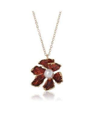 BCBGMAXAZRIA Tone Floral Pendant Necklace With Pearl Detail - Metallic