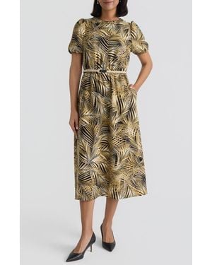 Kasper Palm Print Belted Midi Shirtdress - Green