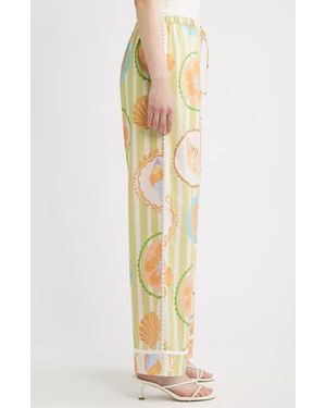 a.ren Fiorella Print Linen & Cotton Pants - Metallic