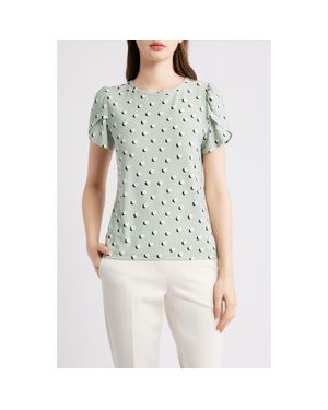 Anne Klein Dot Print Tulip Sleeve Top - Blue