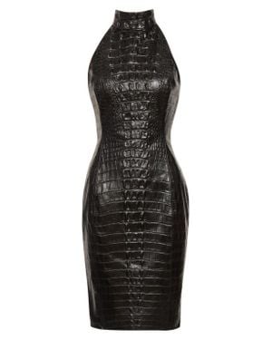 Balmain Croc Embossed Leather Halter Neck Dress - Black