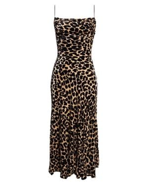 Balmain Leopard Print Cowl Neck Velvet Slip Dress - Multicolor