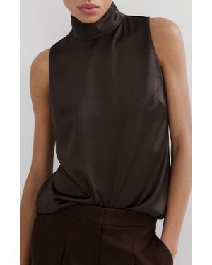 Mango Mock Neck Sleeveless Satin Top - Black