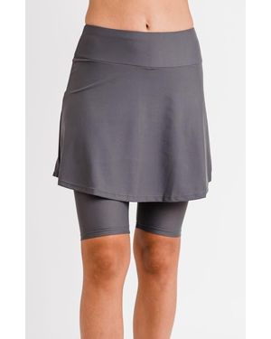 Calypsa Midi Swim Skort With Bike Shorts - Gray