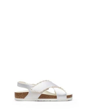 Birkenstock x Danielle Frankel X Danielle Frankel Satin & Faux Pearl Crossover Sandal - White