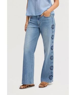 Sam Edelman Embroidered Eyelet Wide Leg Jeans - Blue