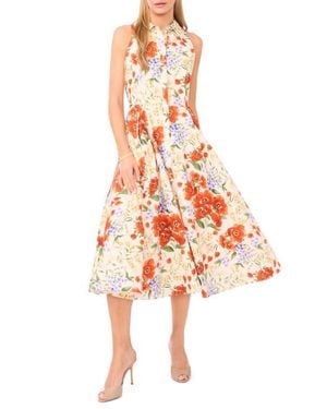 Ted Baker Noemi Floral Pleated Sleeveless Cotton Midi Shirtdress - Orange