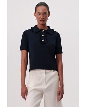 Exquise Parker Ruffle Collar Short Sleeve Knit Blouse - Blue
