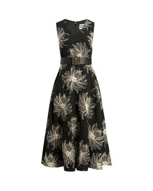 Anne Klein Embroidered Belted Midi Dress - Black