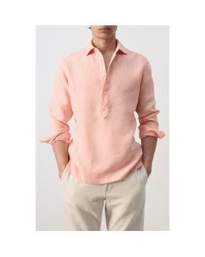 Mango Long Sleeve Linen Polo Shirt - Pink