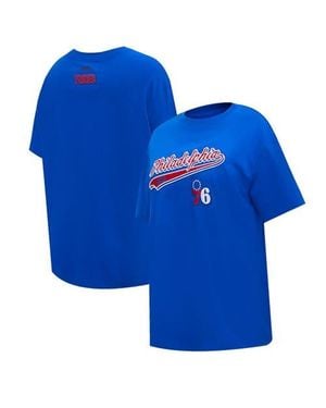 Pro Standard Philadelphia 76Ers Script Boyfriend T-Shirt - Blue