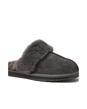 Lands' End Suede Furry Lined Indoor Outdoor Slippers - Brown
