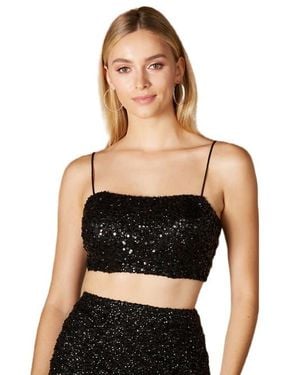 LARA New York Spaghetti Strap Beaded Top - Black