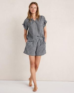 Haven Well Within Crepe Gauze Plaid Shorts - Blue