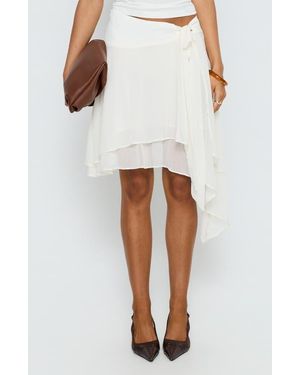 Princess Polly Ophella Tie Waist Tiered Asymmetric Chiffon Midi Skirt - White