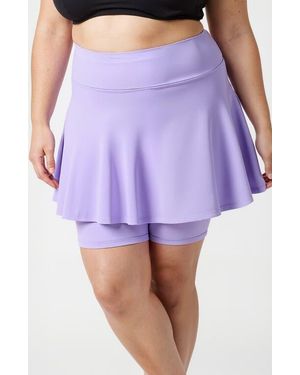Calypsa Plus Size Midi Swim Skort With Bike Shorts - Purple